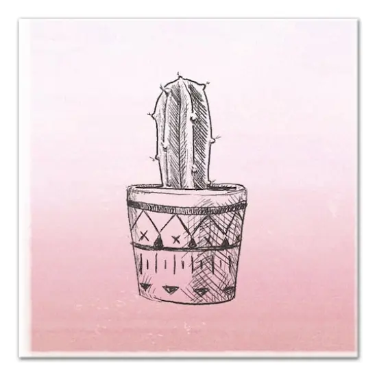Pink Single Potted Cactus 16" x 16" Canvas Wall Art {1}