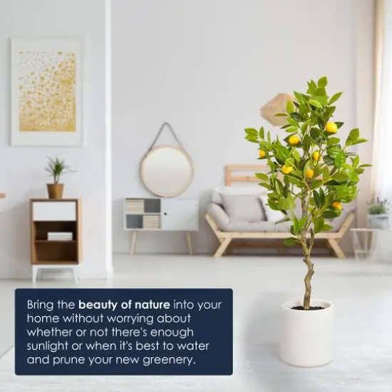 American Art Decor 5ft. Realistic Artificial Lemon Tree in White Pot {6}