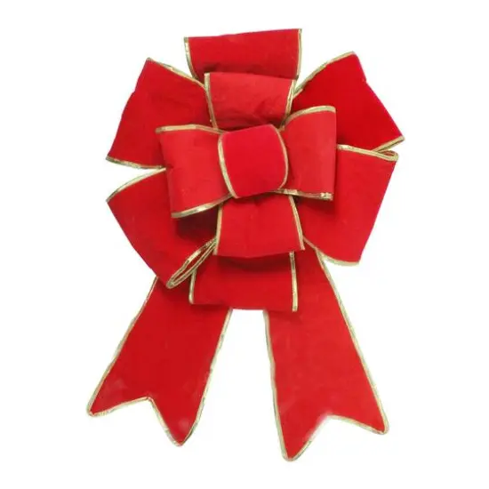 40" Red 3D 11-Loop Velveteen Christmas Bow with Gold Trim {1}