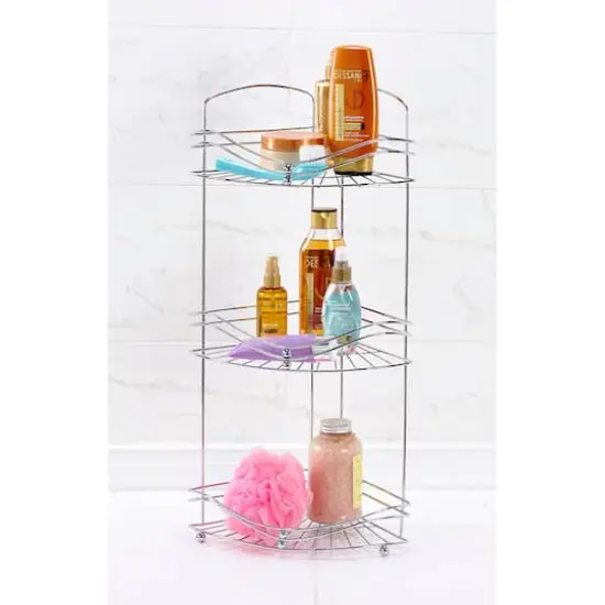 Bath Bliss Glossy Chrome Ocean Wave Design 3-Tier Corner Bath Shelf {4}