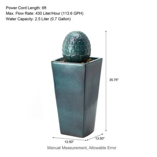 Glitzhome&reg; 36" LED Artichoke Pedestal Ceramic Fountain Turquoise {9}
