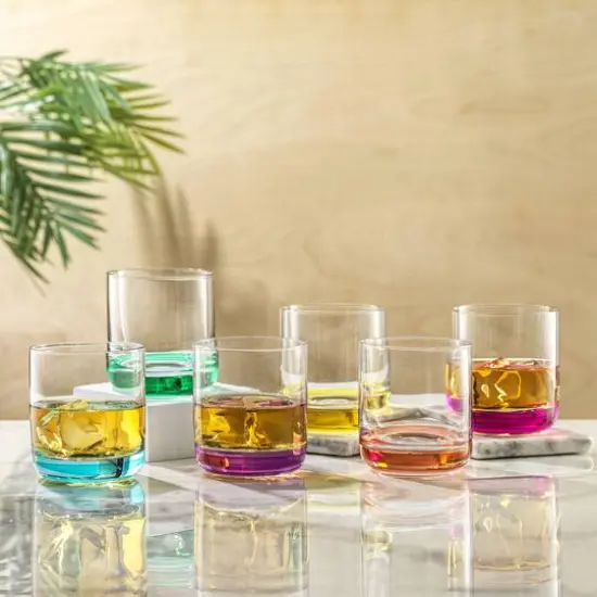JoyJolt® 10oz. Hue Colored Double Old Fashion Whiskey Glass Tumblers, 6ct. {3}