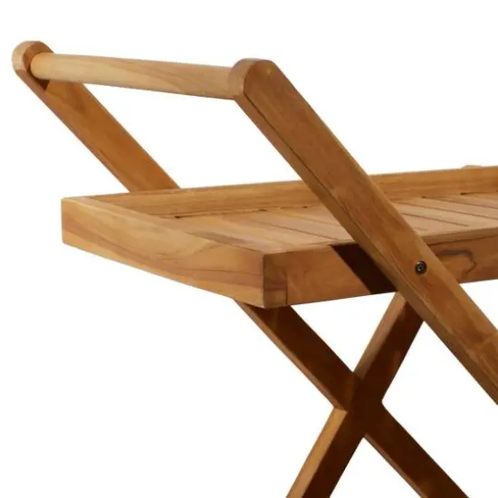 Brown Teak wood Traditional Outdoor Rolling Serving Cart, 32" x 32" x 21" {9}
