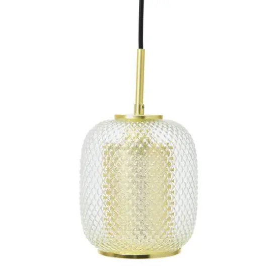 Hello Honey&reg; Clear & Gold Embossed Glass Shade Pendant Lamp with Brass Accents {3}