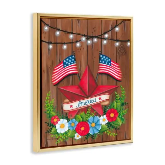 Stupell Industries Americana Country Garland Floater Framed Art Gold {4}