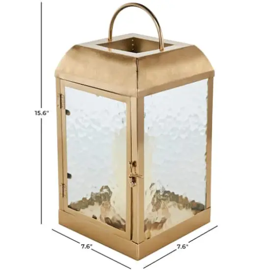 16" Gold Metal Candle Lantern with Pebbled Glass {6}