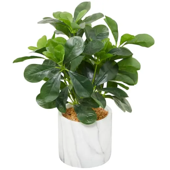 14" Green Eucalyptus Faux Foliage Artificial Plant with White Marble Pot {1}