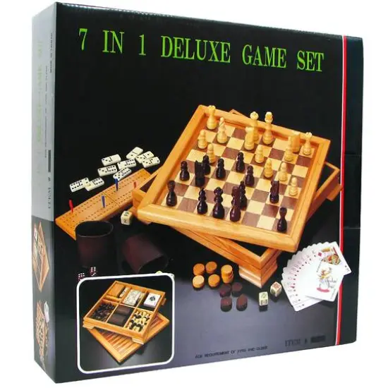 Toy Time 7-in-1 Deluxe Wood Board Game Set {5}
