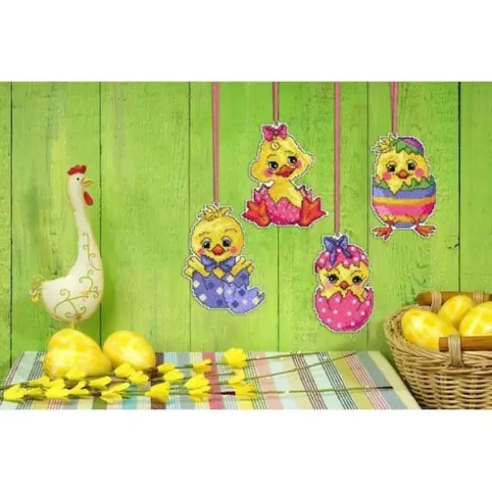 Orchidea Plastic Canvas Counted Cross Stitch Kit With Plastic Canvas Easter Chicken Set of 4 Designs {3}