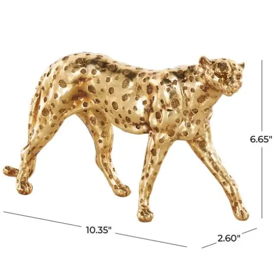 10" Gold Leopard Walking Sculpture with Textured Spots {8}