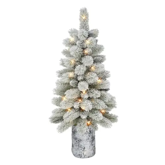 3.5ft. Pre-Lit Potted Flocked Pine Artificial Christmas Tree, White LED Lights {1}