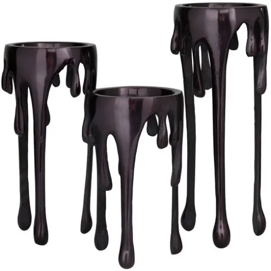 CosmoLiving by Cosmopolitan Black Aluminum Pillar Candle Holder with Dripping Melting Designed Legs Set {3}