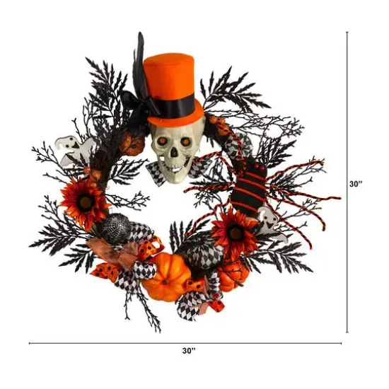 30" Spider & Skull with Top Hat Halloween Wreath {3}