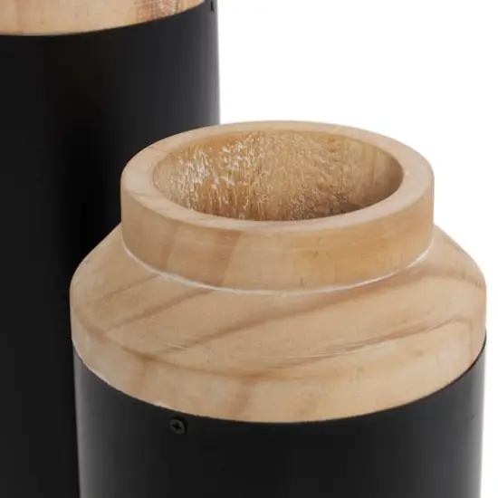 Black Wood Colorblock Vase with Light Brown Wood Tops Set {3}