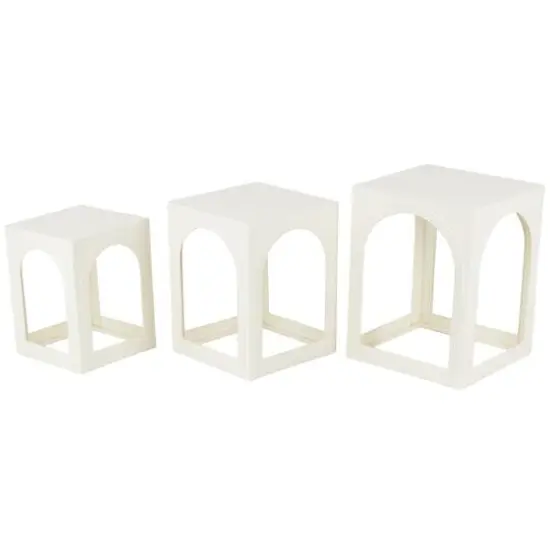 Metal Nested Accent Table with Small Arched Cutouts Set White {1}