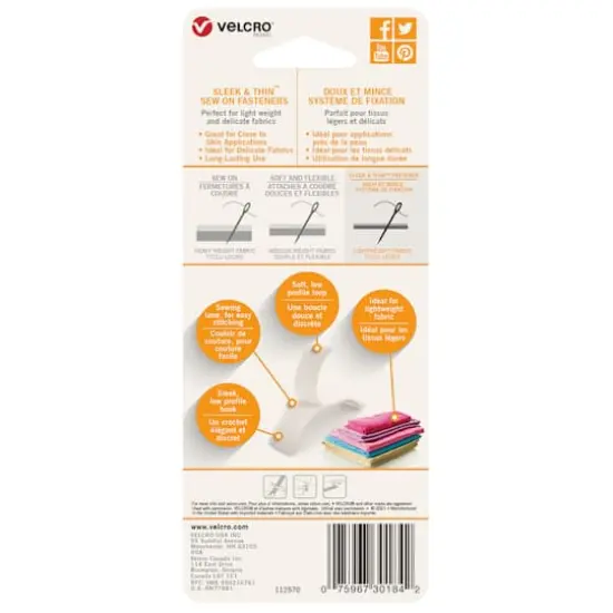 VELCRO&reg; Brand Sleek & Thin&trade; White Sew On Fastener Roll {5}