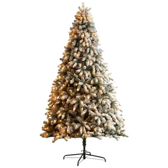 9ft. Pre-Lit Flocked South Carolina Spruce Artificial Christmas Tree, Clear LED Lights {1}