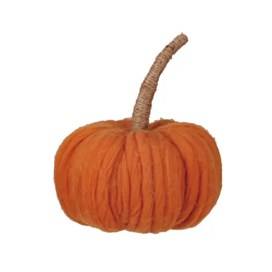 Hello Honey&reg; 8.75" Orange Wide Wool Pumpkin with Jute Wrapped Stem {1}