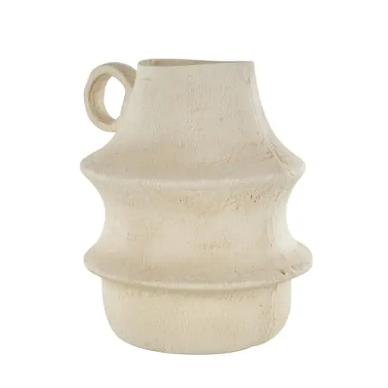 14" Cream Paper Mache Fluted Vase with Ring Handle {5}