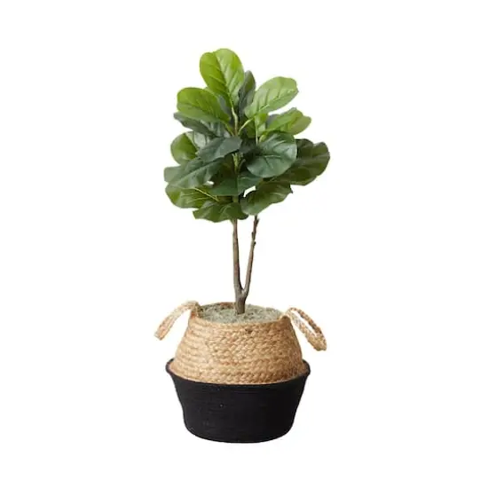 3ft. Artificial Fiddle Leaf Fig Tree With Handmade Cotton & Jute Woven Planter Set DIY Kit Black {4}