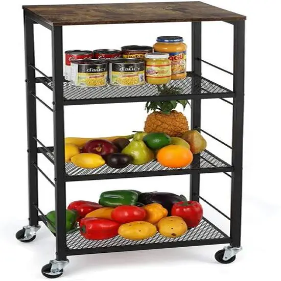 Rustic Brown 4-Tier Industrial Metal Rolling Storage Cart {5}