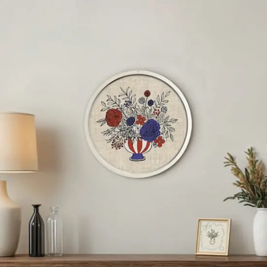 20" x 20" Red, White & Blue Florals Round Framed Print {5}