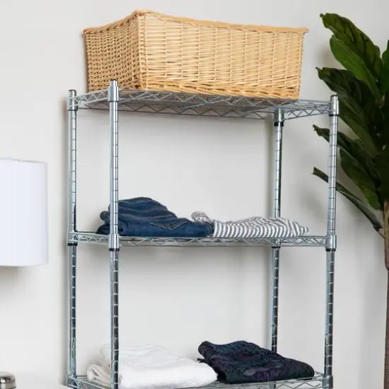 Mind Reader Alloy Collection Silver Adjustable 4-Tier Industrial Metal Storage Shelf {7}