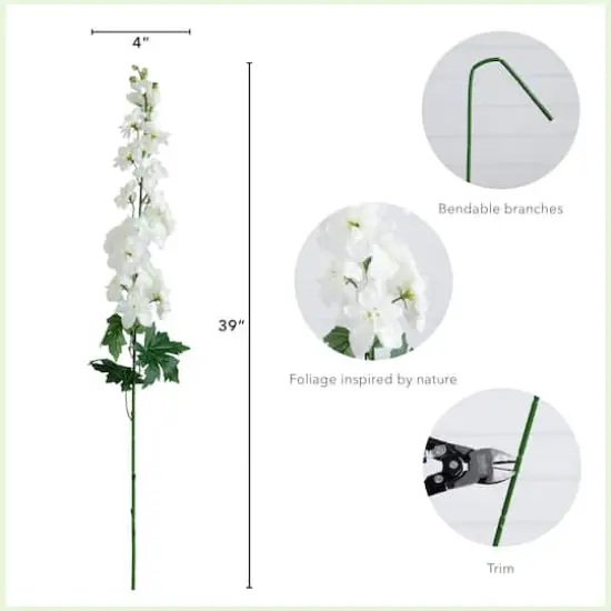39" White Delphinium Flower Stems, 3ct. {5}