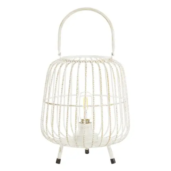 White Iron Modern Candle Holder Lantern, 12" x 10" x 10" {5}