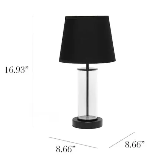Simple Designs 17" Encased Metal & Clear Glass Table Lamp Black {4}