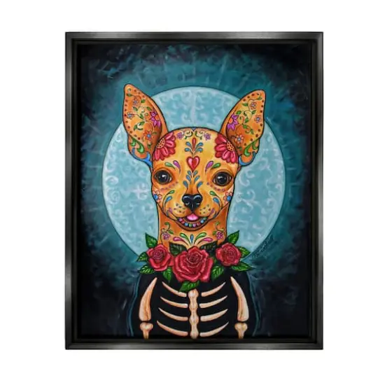 Stupell Industries Day of Dead Chihuahua Framed Floater Canvas Wall Art Black {1}