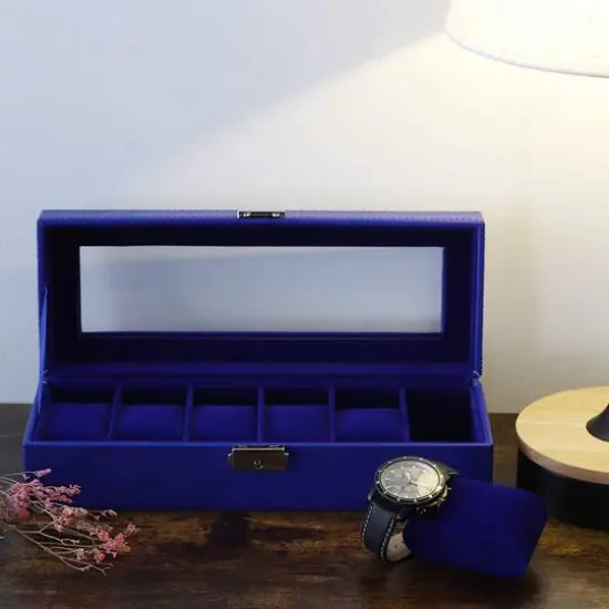 Sapphire Blue Hexa Leather Watch Box {8}