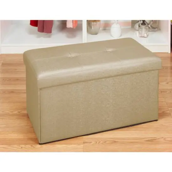 Simplify Metallic Gold Faux Leather Double Folding Storage Ottoman {4}
