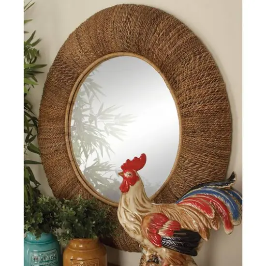 35" Brown Coastal Rattan Wall Mirror {8}
