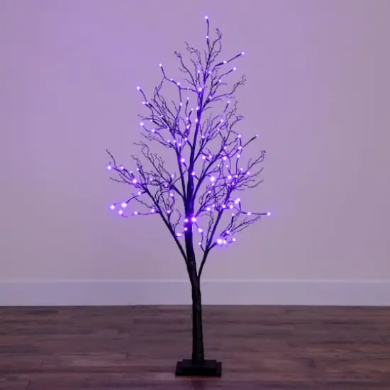 5ft. Orange & Purple LED Pre-Lit Halloween Deluxe Black Twig Artificial Fall Tree {12}