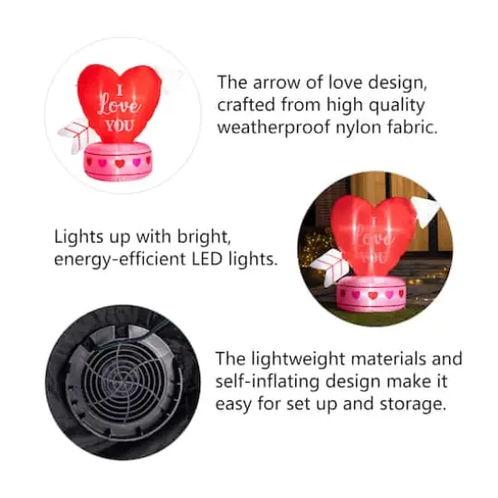 Glitzhome&reg; 5ft. Lighted Valentine's Inflatable Heart D&eacute;cor {6}