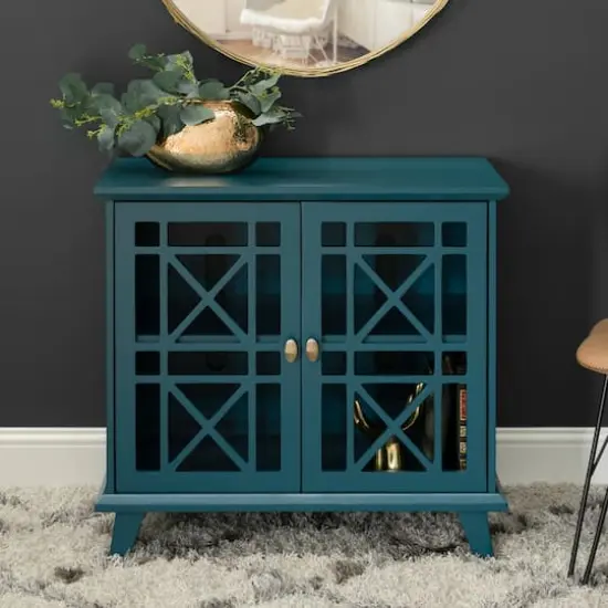 Walker Edison 32" Blue Fretwork Accent Storage Cabinet {7}