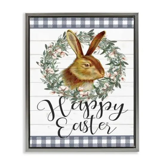 Stupell Industries Easter Bunny Wreath Phrase Floater Framed Art Gray {1}