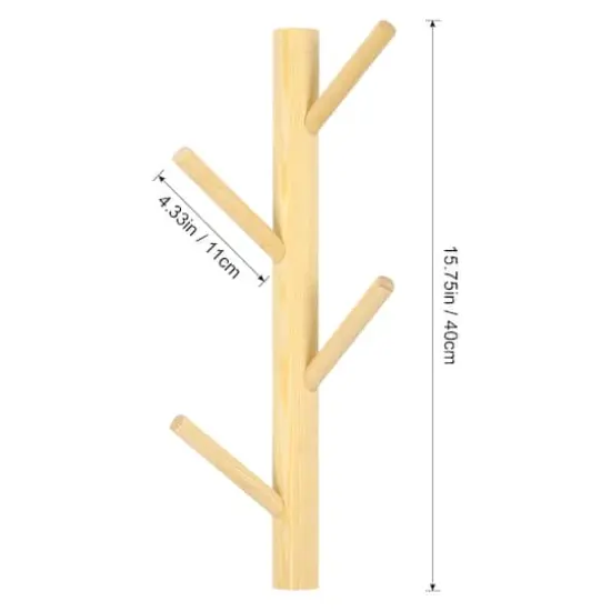 NEX™ 4-Hook Natural Wood Wall Mounted Tree Branch Coat Rack {3}