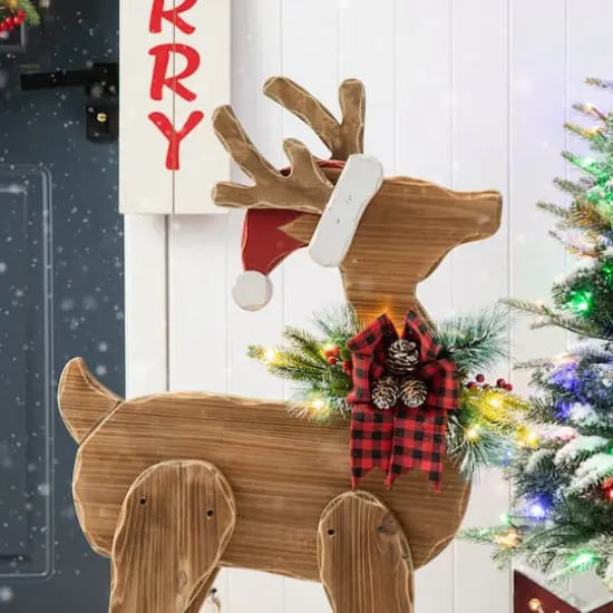 Glitzhome&reg; 36'' Chunky Wood Reindeer Porch D&eacute;cor {8}