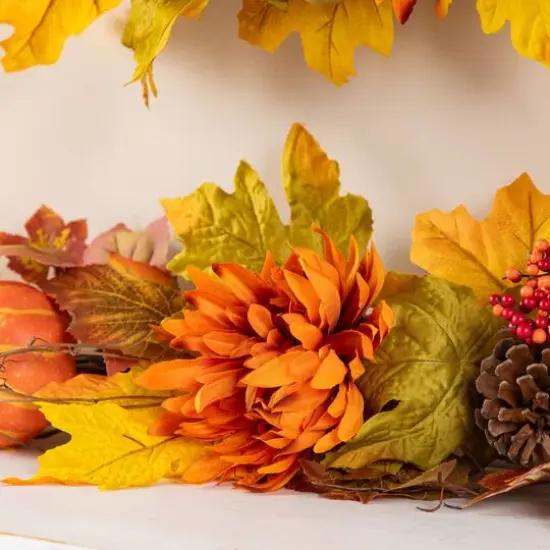 Glitzhome&reg; 72" Fall Dahlia Pumpkin, Leaf and Berry Garland {6}