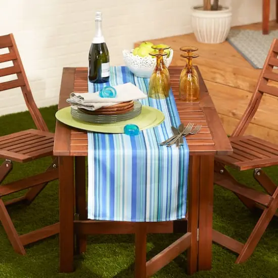 DII&reg; Blue Ocean Stripe Print Outdoor Table Runner, 14x72 {6}