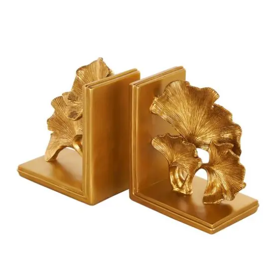 7.5" Gold Polystone Tree Ginkgo Decorative Bookends, 2ct. {4}