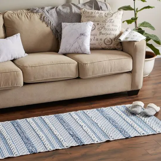 Stonewash Blue and White Hand-Loomed Paper Chindi Runner 2.25ft. x 6ft. {6}