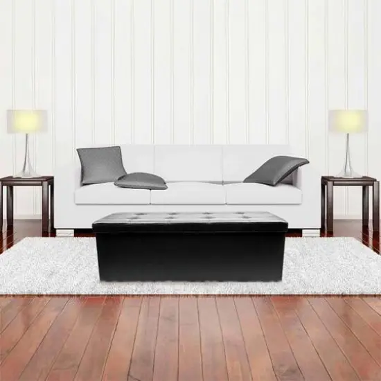 Sorbus 43" Faux Leather Storage Bench Black {5}