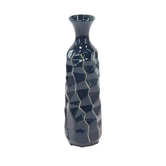 Tall Blue Stoneware Modern Vase {1}