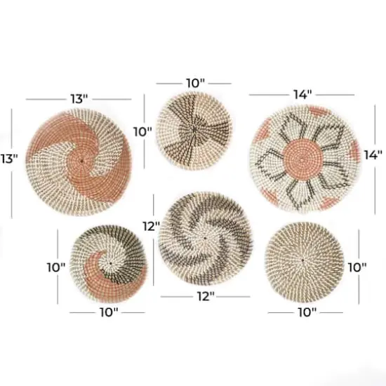 Set of 6 Brown Seagrass Eclectic Wall Decor, 14" x 14" x 3" {12}