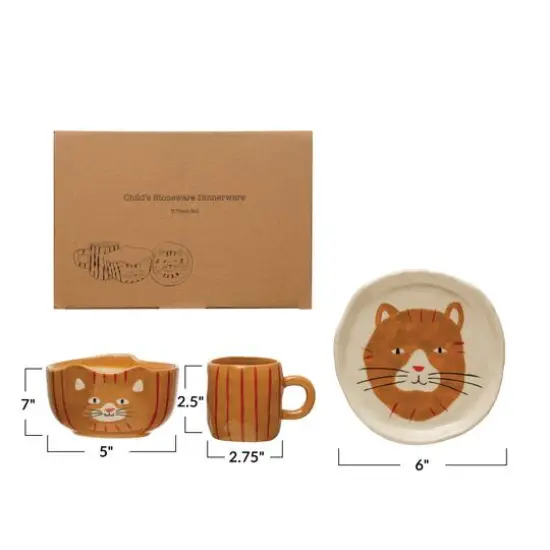 Hello Honey&reg; Painted Cats Child's Stoneware Dinnerware Set {3}