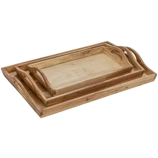 Hello Honey&reg; Natural Rectangular Acacia Wood Handled Stacking Tray Set {1}