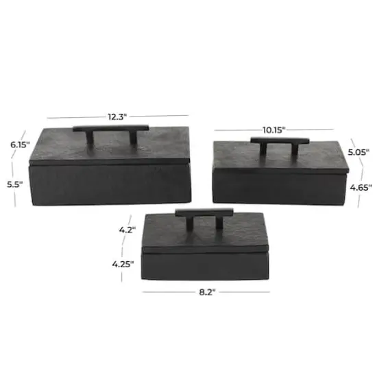 Black Marble Decorative Box with Aluminum Bar Handles, 3ct. {8}